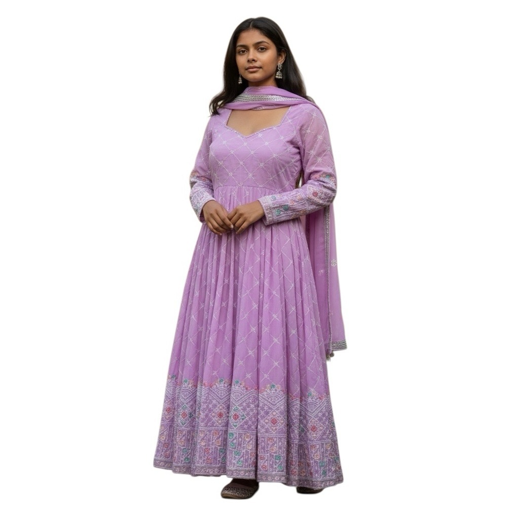 NWT Embroidered Anarkali Salwar Suit Semi Stitched‎